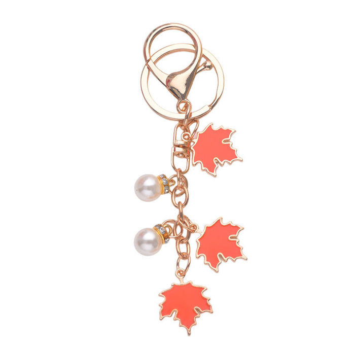 Wholesale Maple Leaf Pearl Pendant Alloy Keychain JDC-KC-Jiax002