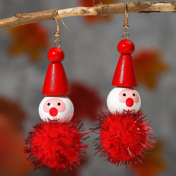 Wholesale Christmas Series Cute Cartoon Ball Clown Wooden Bead Earrings JDC-ES-JunJie005