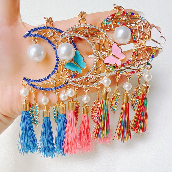 Wholesale Pink Dream Catcher Keychain Rhinestone Tassel Feather Zinc Alloy Chic Gift MOQ≥12
