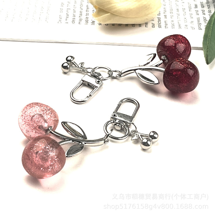 Wholesale Zinc Alloy Cherry Keychain Pendant Cute Simulated Fruit Design MOQ≥10