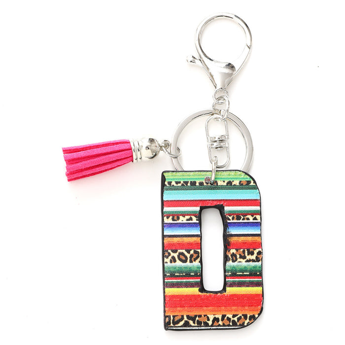 Wholesale Tassel Rainbow Letters Leopard Leather Keychain JDC-KC-YiTian016