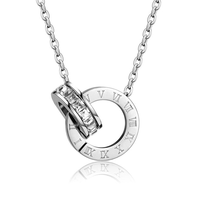 Wholesale Light luxury design collarbone chain simple and versatile Roman double ring necklace 18K rose gold titanium steel necklace accessories