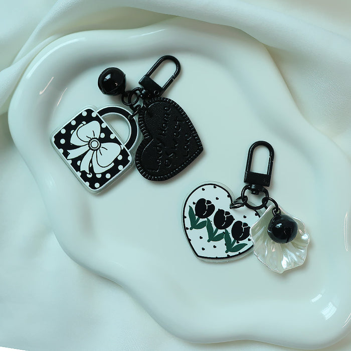 Wholesale Black and White Rose Elegant Flower Car Keychain Pendant Bag Acrylic Hanging Decoration