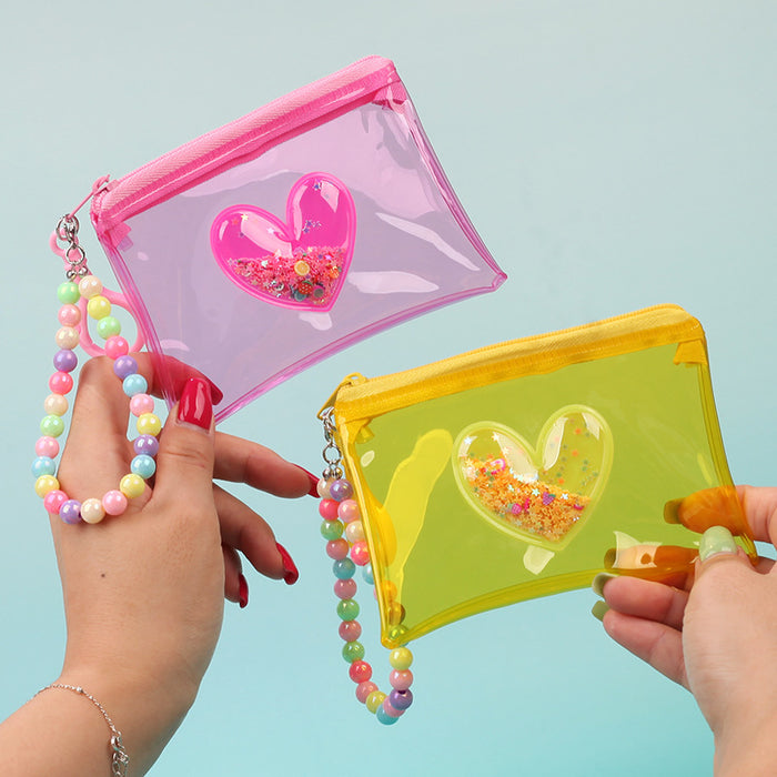 Wholesale Love Heart Quicksand Clear PVC Coin Purse Card Holder Fashion Accessory For Boutique Resale
