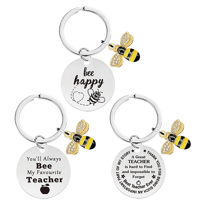 Wholesale Little Bee Thanksgiving Teacher's Day Alloy Keychain JDC-KC-GangGu048