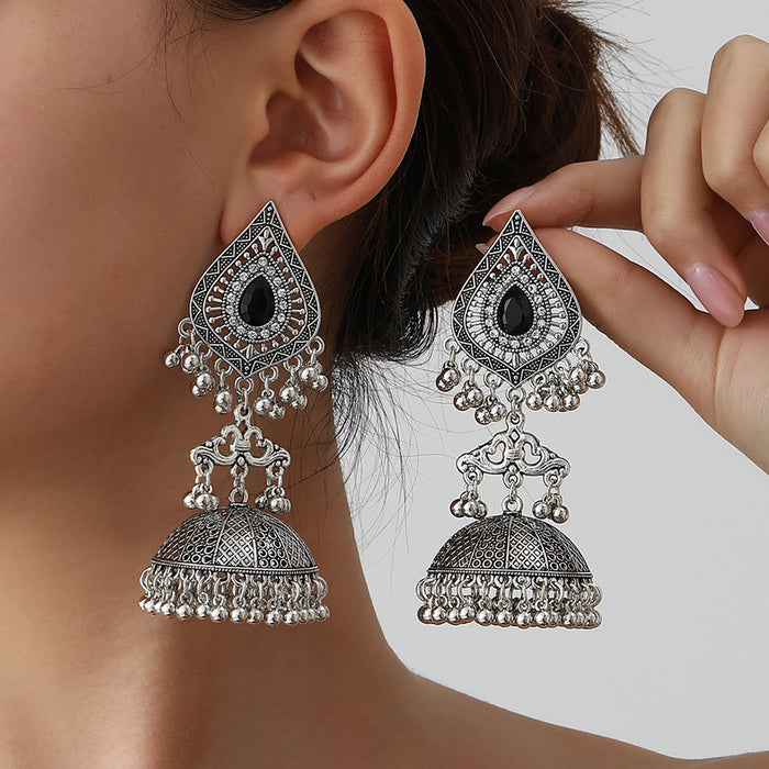 Wholesale rhinestone tassel exaggerated pendant Bohemian bell earrings