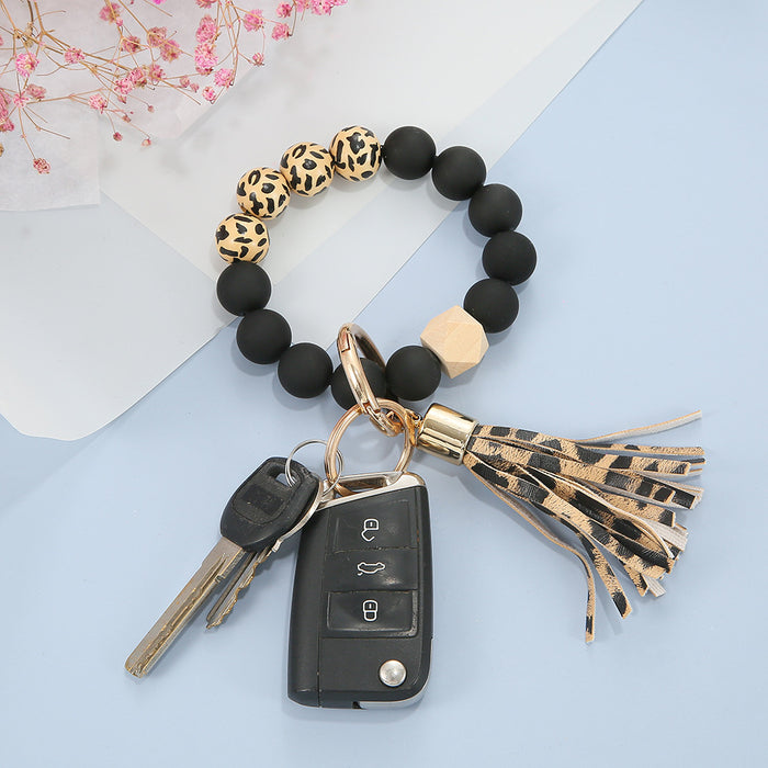 Wholesale Black Frosted Wooden Beads Tassel Pendant Bracelet Keychain JDC-KC-JinY009