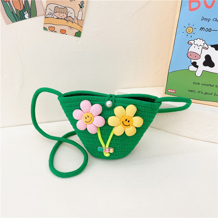 Wholesale Straw Bag  Children's Bag Three-dimensional Flower Crossbody Bag Straw Bag Women's Coin Purse
