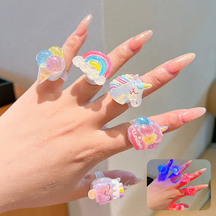 Wholesale Children' s Luminous Cartoon Ring Girls'  Birthday Gift Little Girl' s Cute Jewelry Ring Jewelry