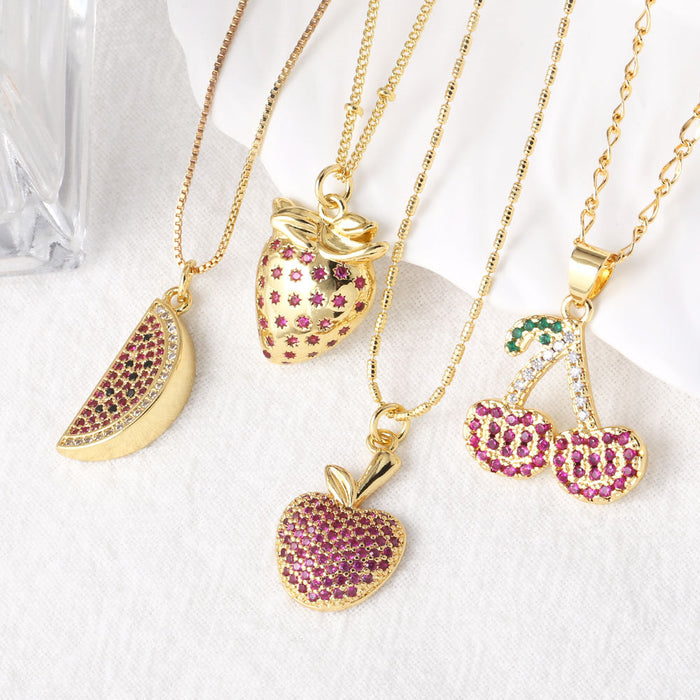 Wholesale   Fruit Strawberry Cherry Pendant Necklace Jewelry Women