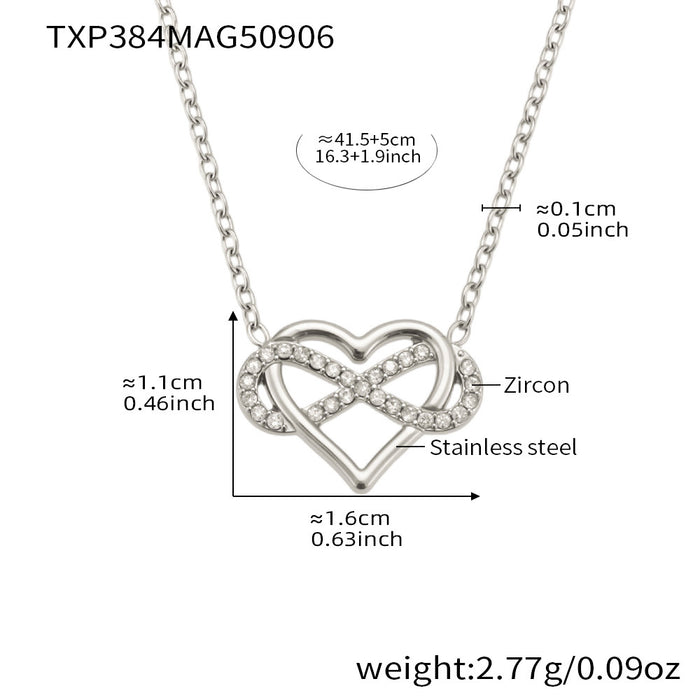 Wholesale Full-Pavé Heart Layering Titanium Steel Necklace &  Bracelet Set