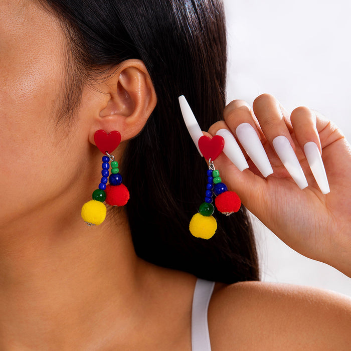 Wholesale Christmas Colorful Woven Pompom Flocked Drop Earrings Women Jewelry Accessory MOQ≥2