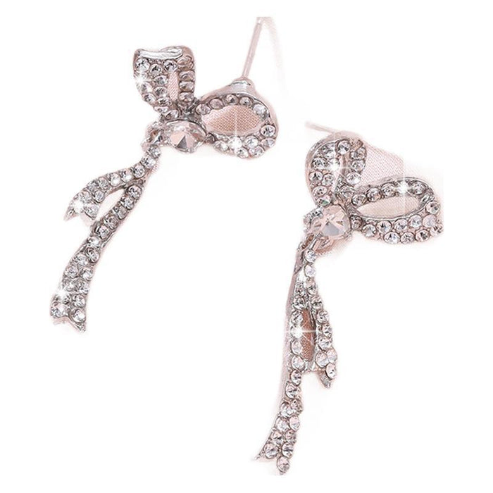 Wholesale Silver needle bow tassel earrings for women