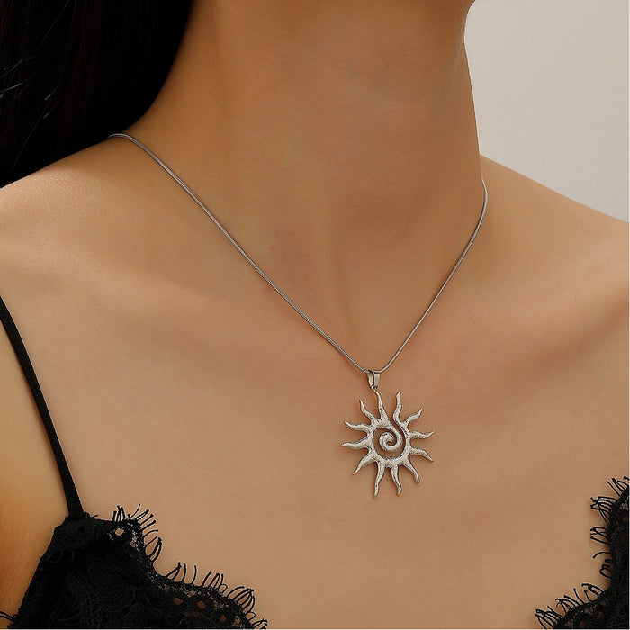Wholesale Hollow Sun Stainless Steel choker necklace Earrings rings SET