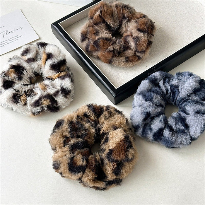 Wholesale Leopard Color Plush High Elastic Hair Scrunchies