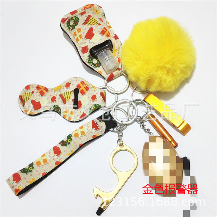 Wholesale Stylish Women S Christmas Pattern Self Defense Keychain 9 Piece Set With LED Alarm Metal Electroplated Party Gift And Decorative Accessory