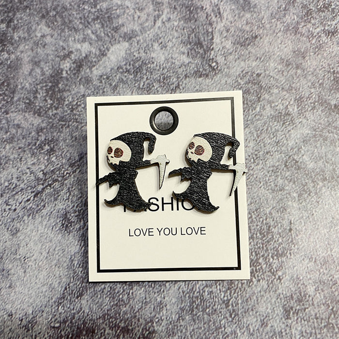 Wholesale  Earrings Horror Evil Ghost Black Cat Pumpkin Earrings Dark Wind Wooden Printed