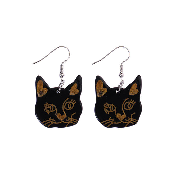 Wholesale Halloween Acrylic Black Cat Earrings JDC-ES-CaiYun002