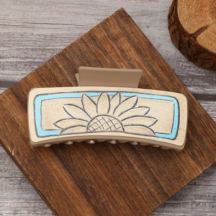 Wholesale Western Denim Leather Hairpin Sunflower Poker Clip Women Shark Clip