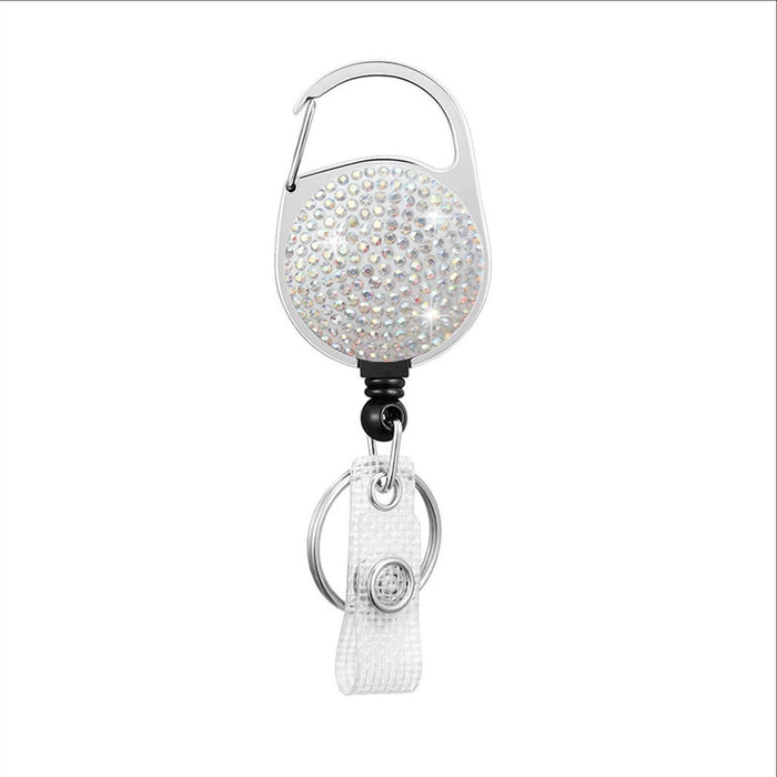 Wholesale Round Zinc Alloy AB Color Rhinestone Telescopic Clip Easy Pull Keychain JDC-KC-QiDing008