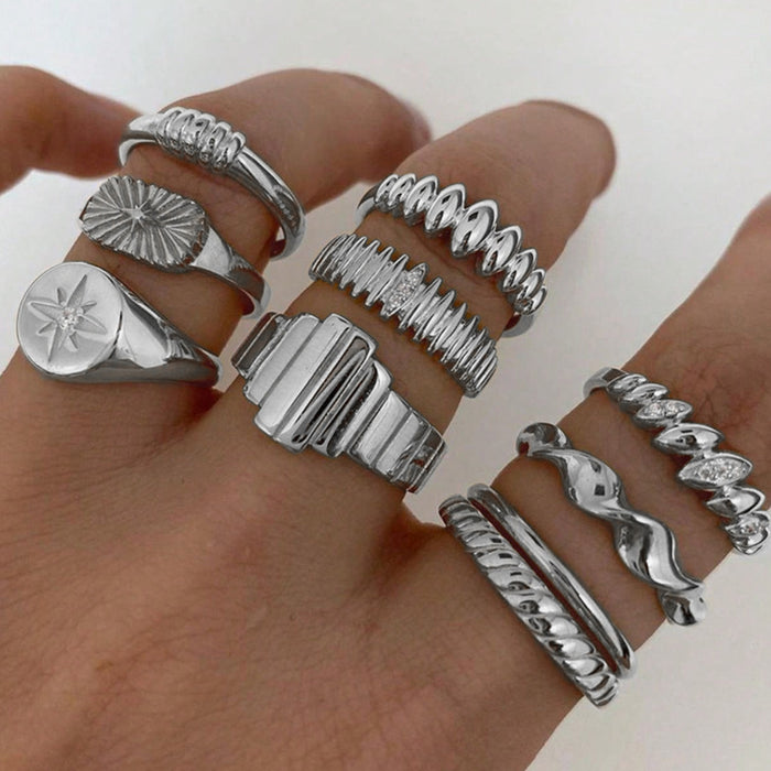 Wholesale New Joint Ring Set with Octagonal Star and Diamond Set of 10 Pieces