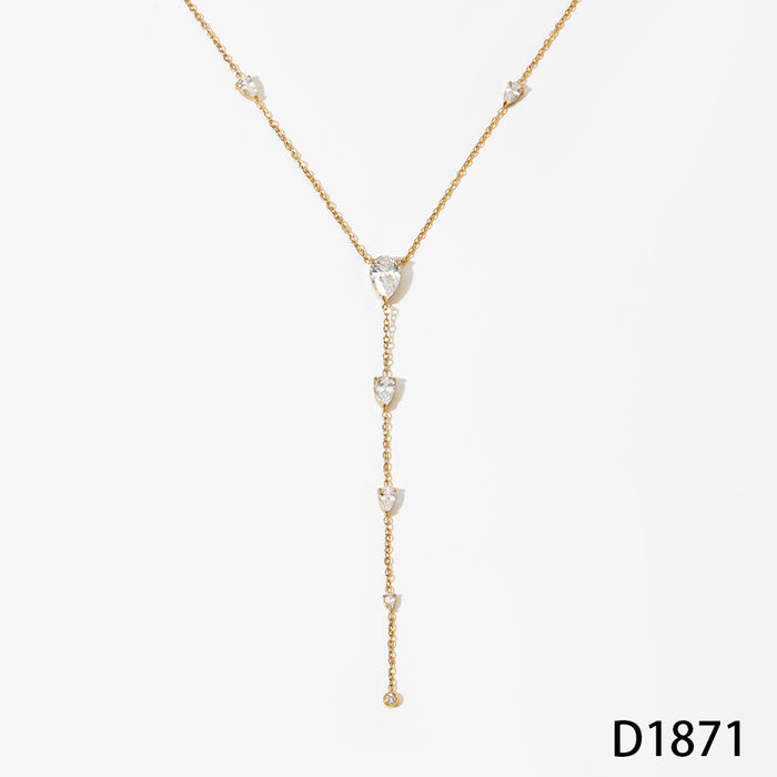 Wholesale Stainless Steel Y Shaped Necklace Gold Zircon Drop Tassel Fashion Jewelry Accessory