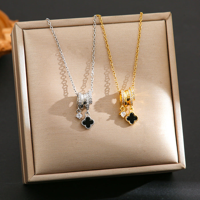 Wholesale Four leaf clover pendant necklace, high-end, light luxury, simple, versatile, micro inlaid zircon titanium steel lock chain