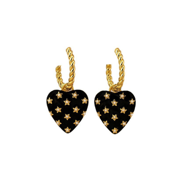Wholesale 3D vintage black heart-shaped pearl earrings