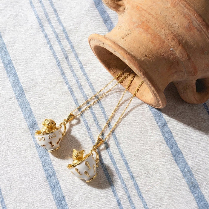 Wholesale Cat dog rabbit fox cup gold pendant necklace teacup rabbit design