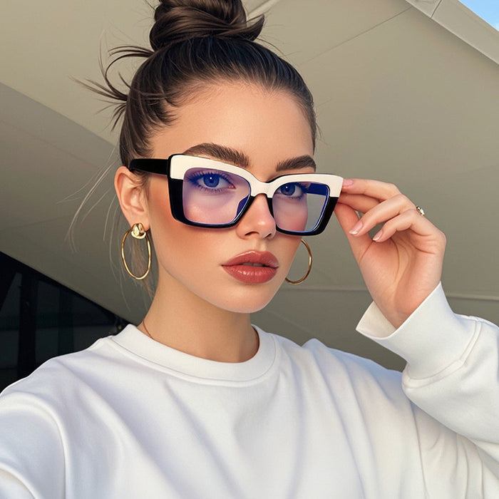 Wholesale Avant garde black and white contrasting box sunglasses for personalized photography, concave shaped UV resistant sunglasses