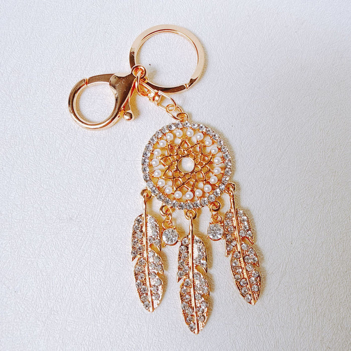 Wholesale Pink Dream Catcher Keychain Rhinestone Tassel Feather Zinc Alloy Chic Gift MOQ≥12