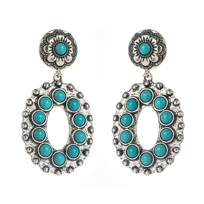 Wholesale Vintage heavy-duty openwork floral turquoise Statement Earrings