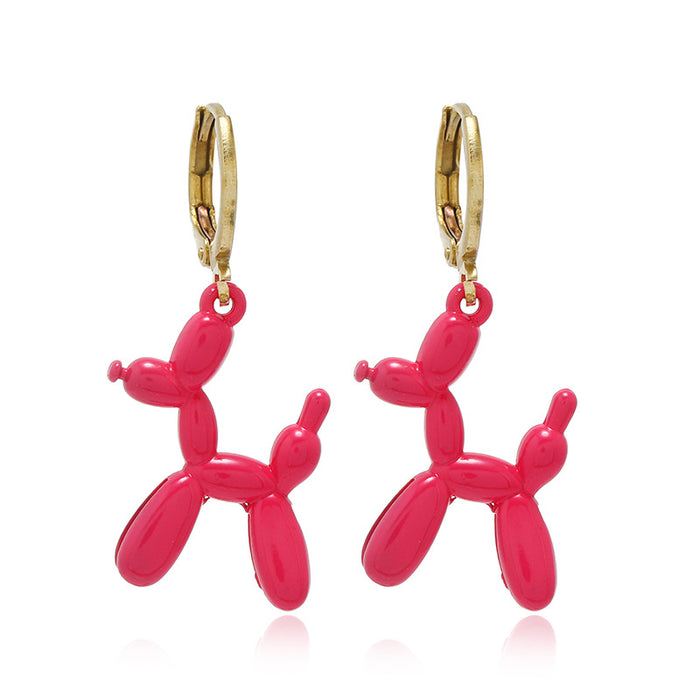 Wholesale  Color Cartoon Balloon Dog Pendant Earrings Alloy Ring Ear Buckle Earrings