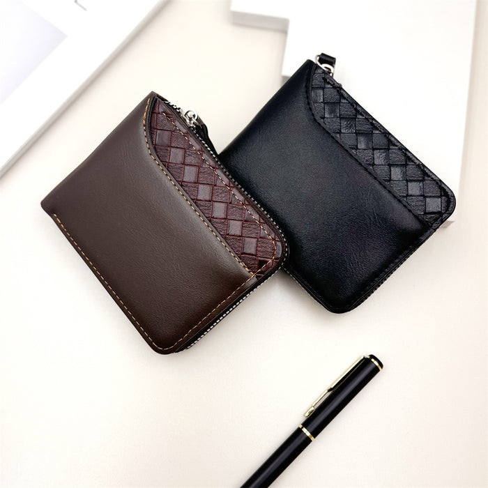 Wholesale Retro Plaid PU Leather Zipper Wallet - Trendy Men' s Short Bifold for Everyday Use MOQ≥2