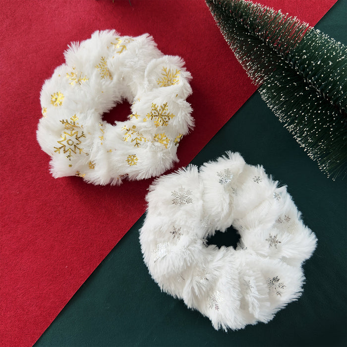 Wholesale Christmas snowflake plush hair ring gold-stamped high elastic hair rope female autumn and winter style hair rope holiday hair accessories
