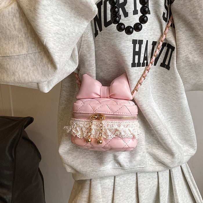 Wholesale New lace bow embroidery thread bucket bag, parent-child chain crossbody bag
