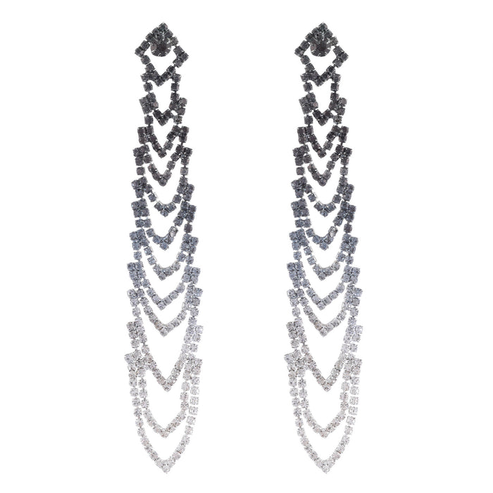 Wholesale Long Gradient Color Rhinestone Tassel Earrings JDC-ES-ShiYi005