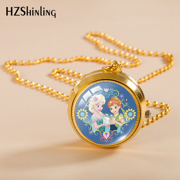 Wholesale Cartoon cute rotating pocket watch student flip necklace