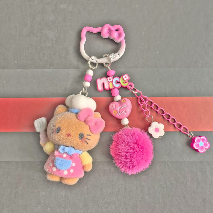 Wholesale Dopamine Style Cute Cat Ear Flocked Phone Charm Bag Keychain Pendant DIY Accessory