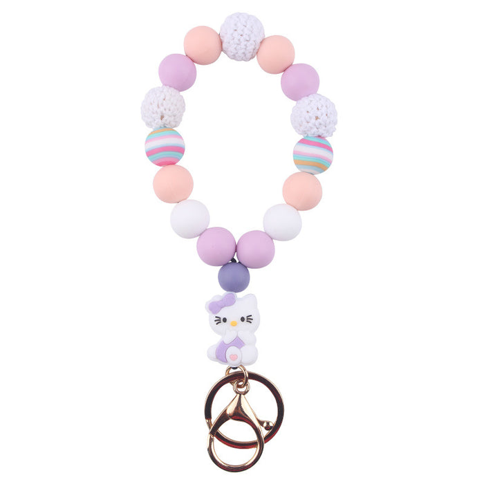 Wholesale Silicone wrist key chain pendant cartoon silicone cat DIY beaded bracelet key ring accessories