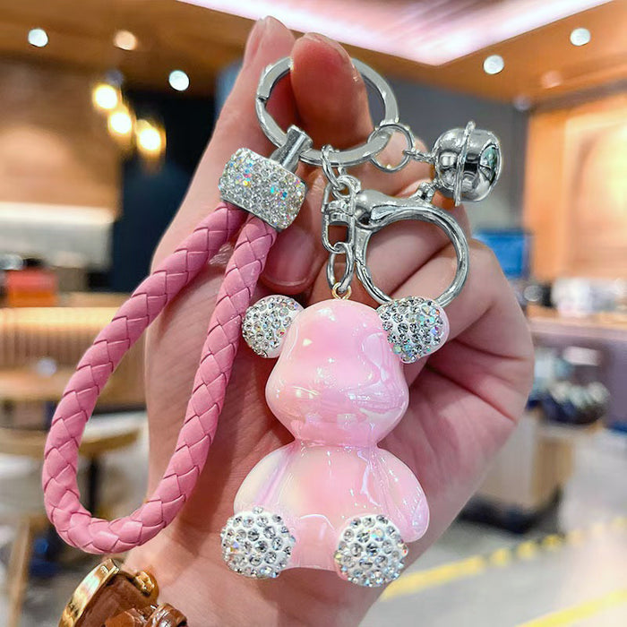 Wholesale Cute rhinestone-studded bear keychain made of zinc alloy