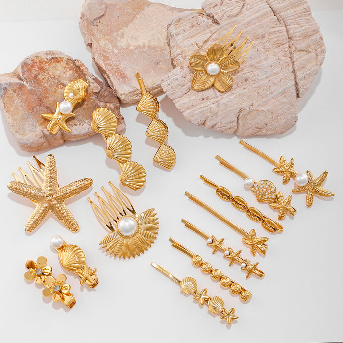 Wholesale Personalized Star Flower Hair Accessories Hairclip Star Shell One Word Clip Female