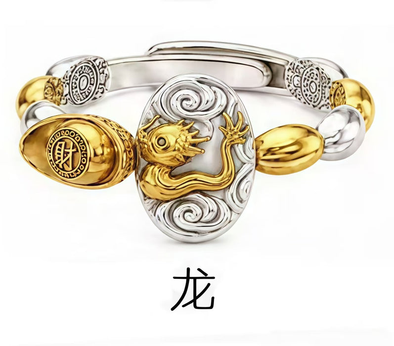 Wholesale Chinese Zodiac Rat Adjustable Open Ring Seven Grain Retro Gold Plated Copper Unisex Jewelry Boutique Resale Gift