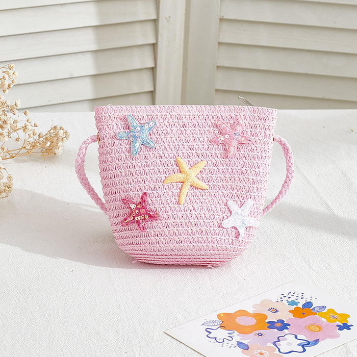Wholesale Straw Bag for Girls Cute Solid Color Design Summer Travel Crossbody Purse