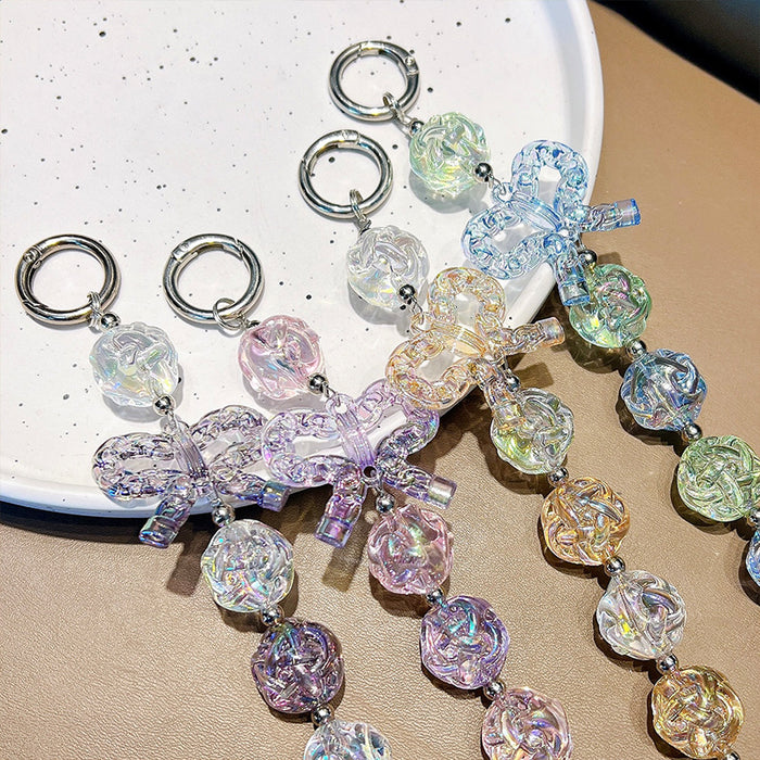 Wholesale Acrylic Crystal Flower Transparent Bow Beaded Keychain JDC-KC-WoA043