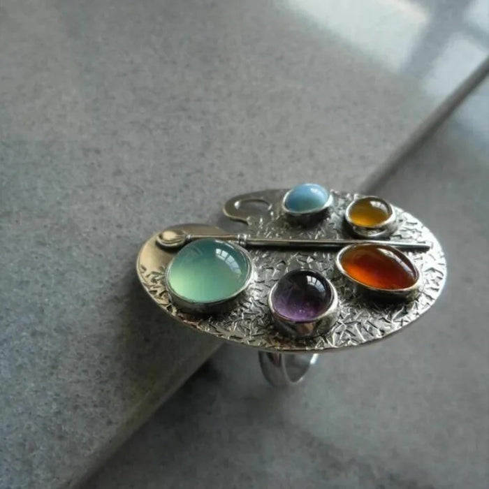 Wholesale Multi-color creative geometric palette ring