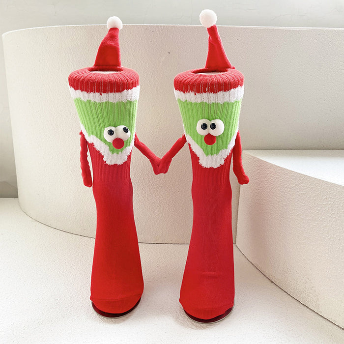 Wholesale Red magnetic Christmas hand socks female couple new year long cotton socks gift socks