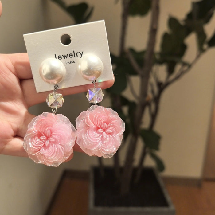 Wholesale Handmade pearl flower silver needle earrings
