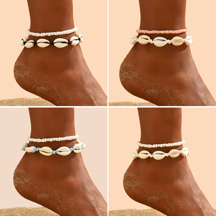 Wholesale Bohemian Shell Woven Anklet Set Fashion Accessory