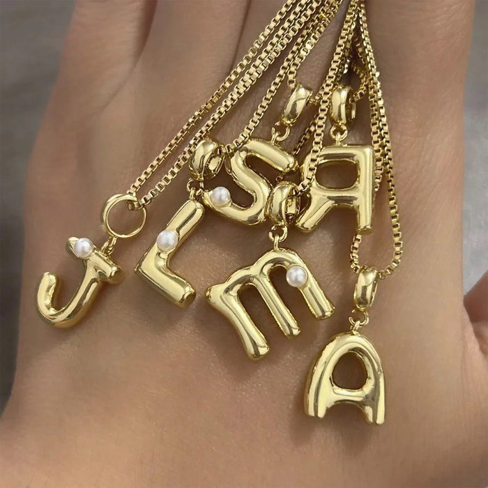 Wholesale 2PCS 18k Brass Glossy Balloon 26 English Letters Necklace JDC-NE-BaiYi007